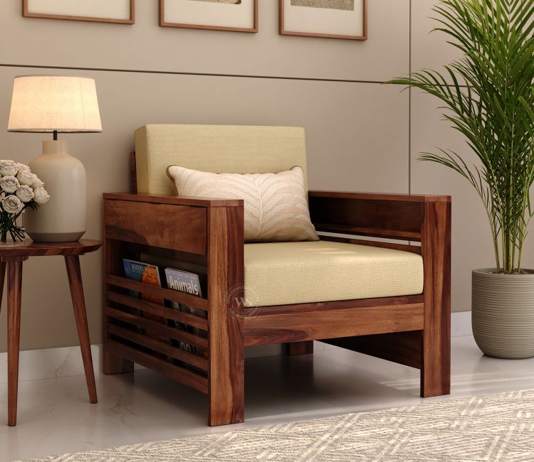 Feltro 1 Seater Wooden Sofa (Honey Finish) | budget sofa set | traditional sofa design | sagwan sofa set | online sofa set shopping | simple wood sofa design