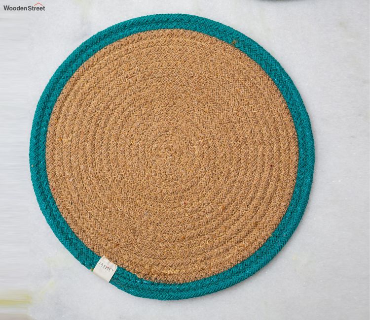 Teal Blue Set of 4 Reversible Cotton Placemats