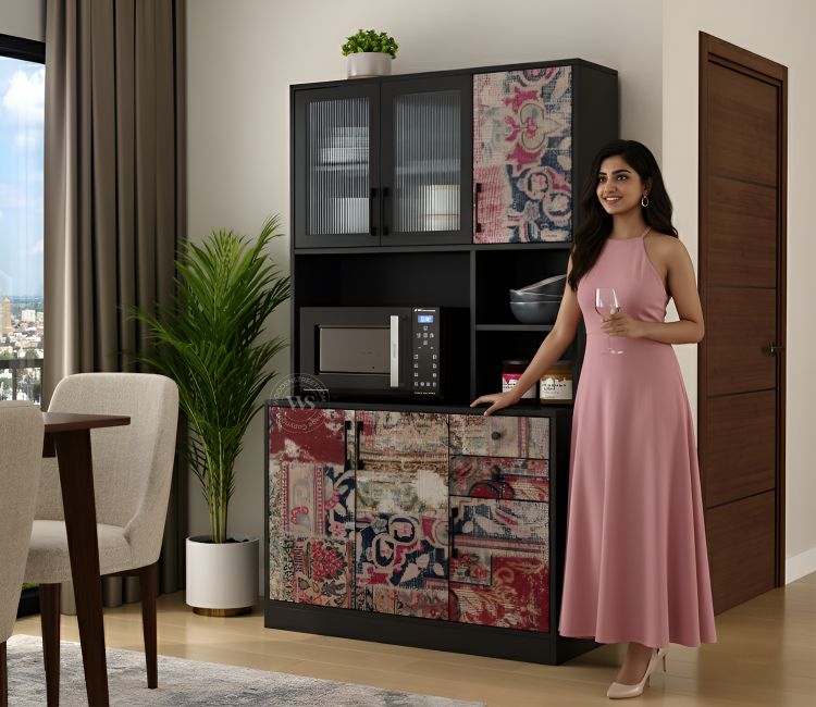 Basilic Engineered Wood Kitchen Cabinet with Textured Front &amp; Ample Storage Space (Patchwork Multi)