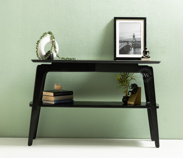 Tudor mango wood console table black - narrow entry table