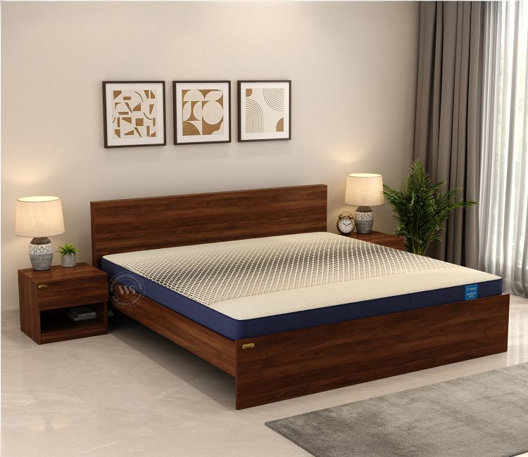 Clemency Without Storage Bed with Mattress (King Size, 75L x 72W, 6 Inch, Columbian Walnut Finish)