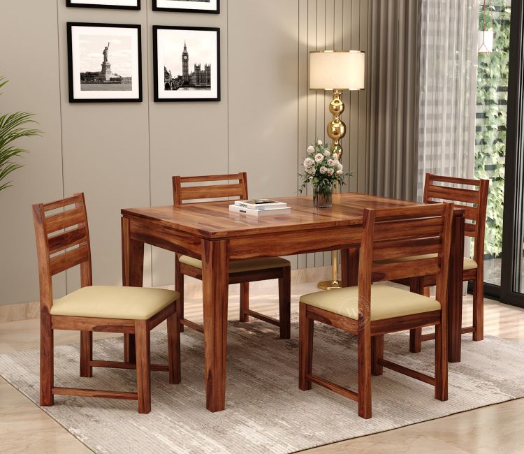 Buy Folding Dining Table Set 4 Seater in Honey Finish - Wooden Street