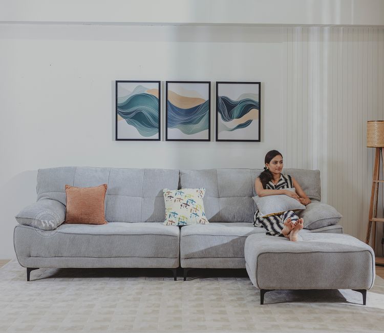 Orchaze Premium L Shape Sectional Sofa (Light Grey Upholstery)