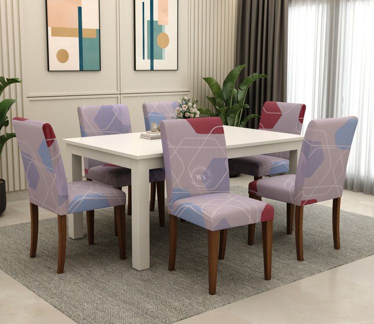 Washable Dining Chair Covers Agnus Modern Abstract Printed Polyester Spandex 6 Piece Chair Cover (Multi Colour)