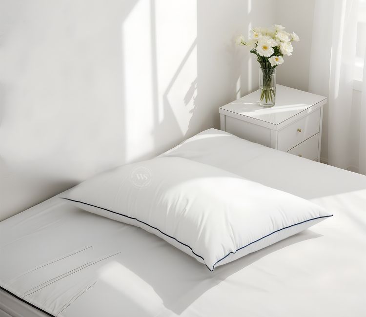 Solfluff Fiber Sleeping Pillow | Medium Soft | Micro-Peach Fabric | Luxurious Feel With Contrast Piping | Long Lasting Fluffiness (White)
