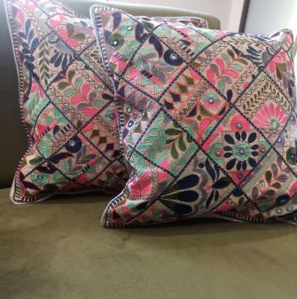 Blue Digital Print Velvet Reversible Cushion Cover (18 x 18 inches)