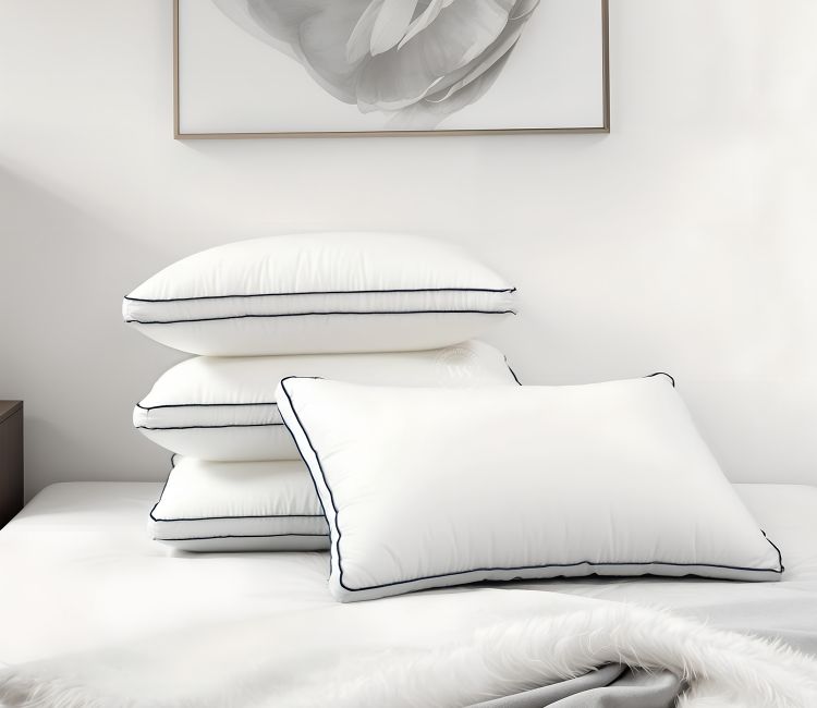 Comfora Fiber Sleeping Pillow | Medium Soft | Micro-Peach Fabric | Luxurious Feel With Contrast Double Piping | Long Lasting Fluffiness (White, Set of 4)