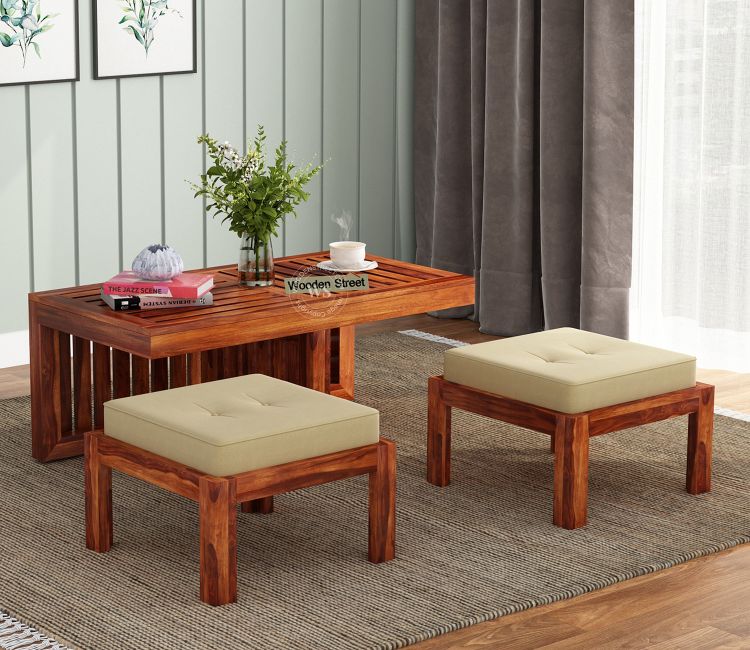 Buy Tea Table Design, Farrow Center Table With Stools