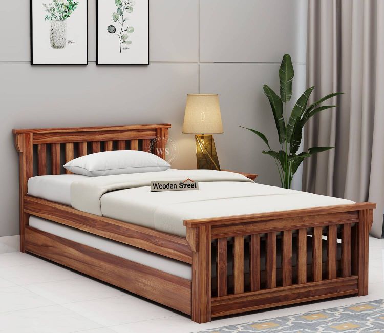 Trundle Bed for Kids - Kendra Single Bed in Honey Finish, Single Hostel Bed