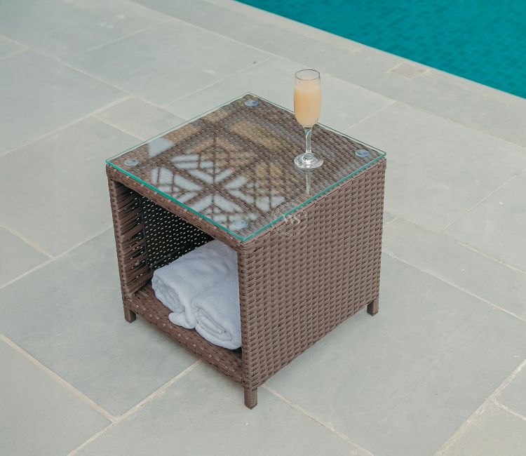 Vivica Premium Wicker Outdoor Garden Table with Built-In Storage (Beige)