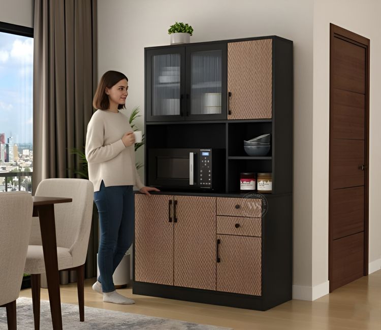 Basilic Engineered Wood Kitchen Cabinet with Textured Front &amp; Ample Storage Space (Zigzag Brown)
