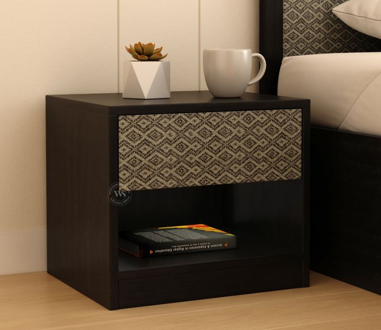Orren Engineered Wood Bedside Table with Laminated Textured Drawer Front &amp; Open Storage (Trellis Pattern)
