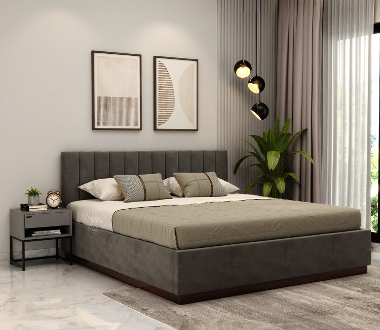 Nuvo Premium Upholstered Bed With Box Storage (King Size, Graphite Grey)