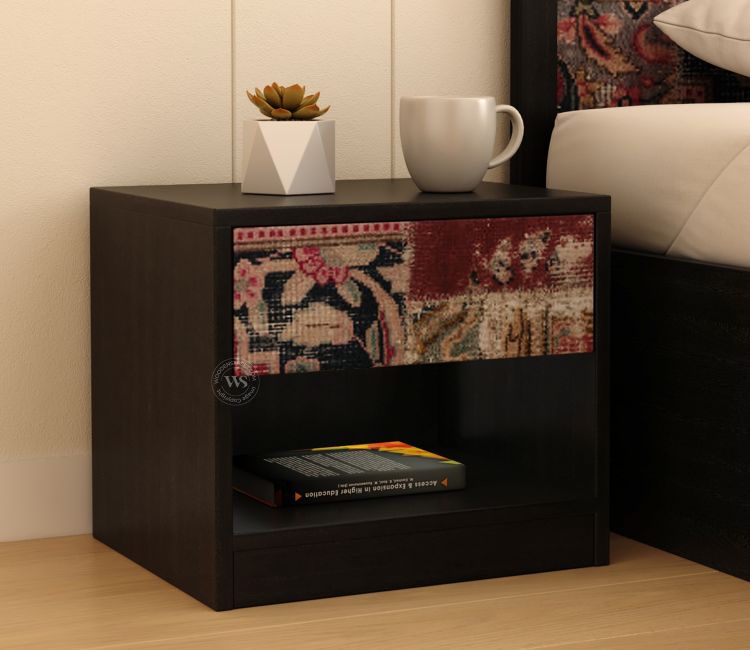 Orren Engineered Wood Bedside Table with Laminated Textured Drawer Front &amp; Open Storage (Patchwork Multi)