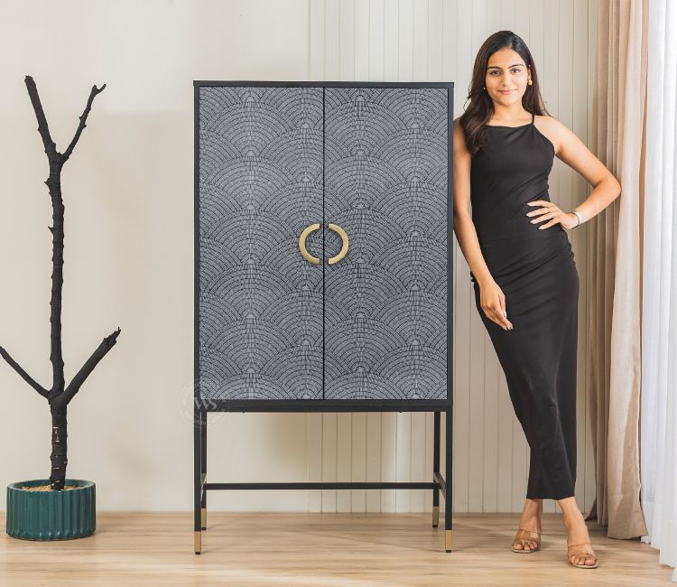Orvion Modern Bar Cabinet with Textured Premium HDMMR Front (Scallop Pattern)
