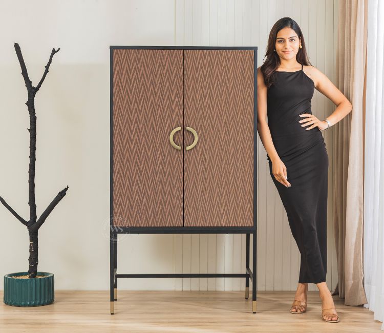 Orvion Modern Bar Cabinet with Textured Premium HDMMR Front (Zigzag Brown)