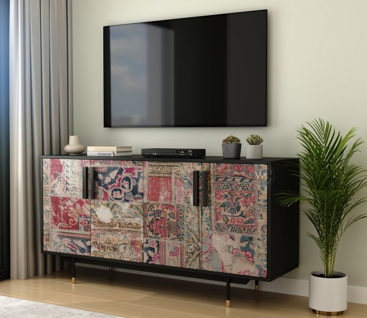 Benedict Modern 4 Door Sideboard &amp; Cabinet (Patchwork Multi)