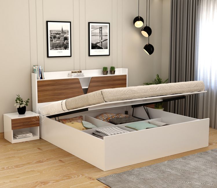 Evaline Bed With Box Storage (King Size, Flowery Wenge Finish)