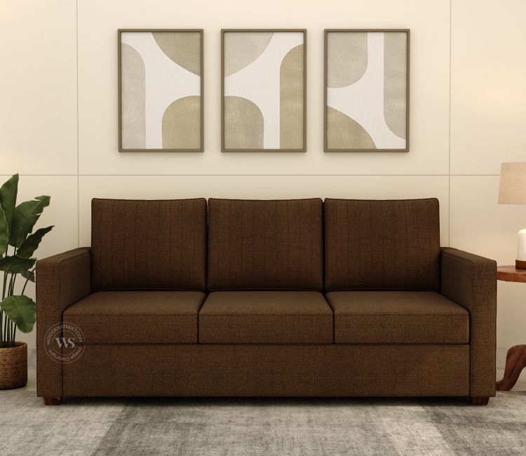 Niwara 3 Seater Fabric Sofa (Cotton, Mocha Brown)