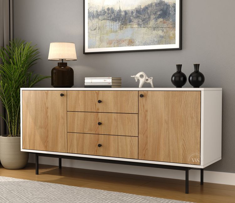 Biscove Modern Cabinet with Designer Textured Surface &amp; Metal Base (Engineered Wood, Santana Pattern)