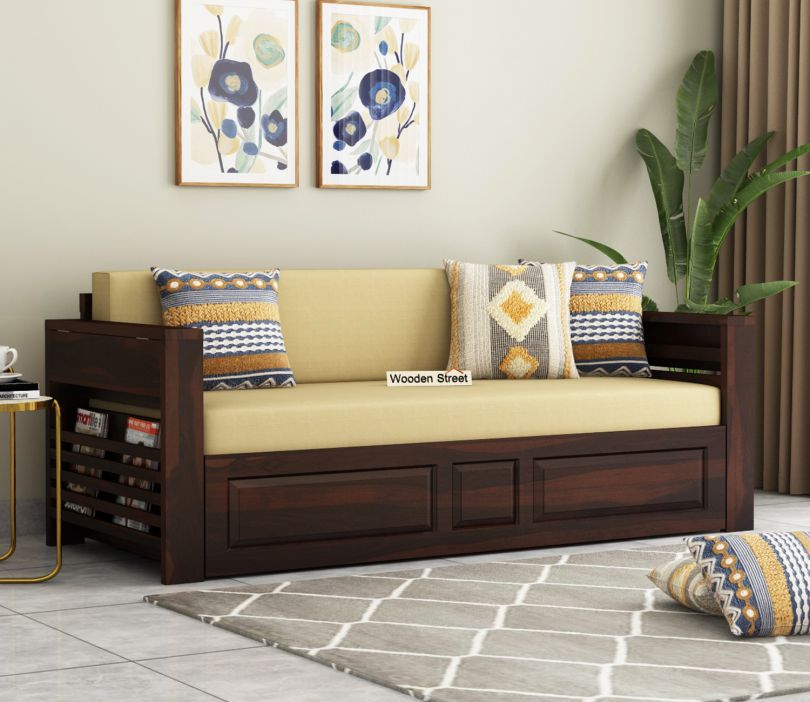 Feltro Sheesham Wood Sofa Bed With Storage (King Size, Walnut Irish Cream)