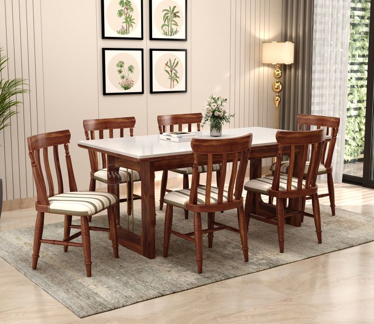 6 Seater Sheesham Wood Dining Table Set