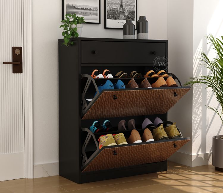 Kazen Engineered Wood Shoe Rack with Tilt Out Mechanism (Zigzag Brown)