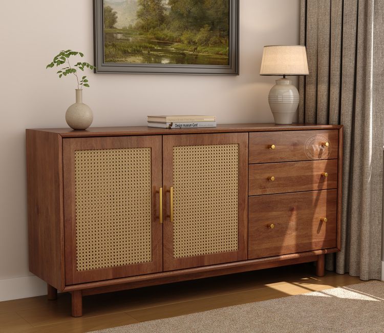 Tanay Mango Wood Sideboard with Cane Accents (Teak Finish)