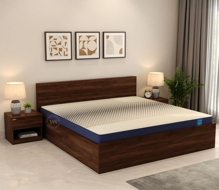 Clemency Storage Bed with Mattress (King Size, 75L x 72W, 6 Inch, Columbian Walnut Finish)