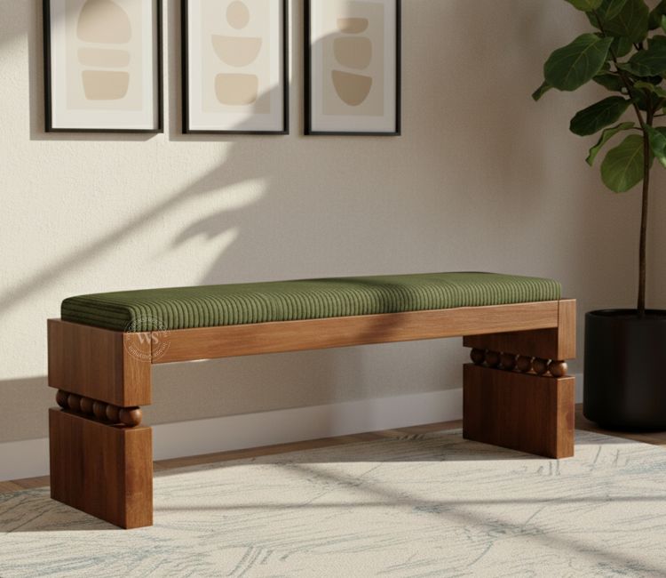 Tanvi Mango Wood Upholstered Bench (Moss Hush)