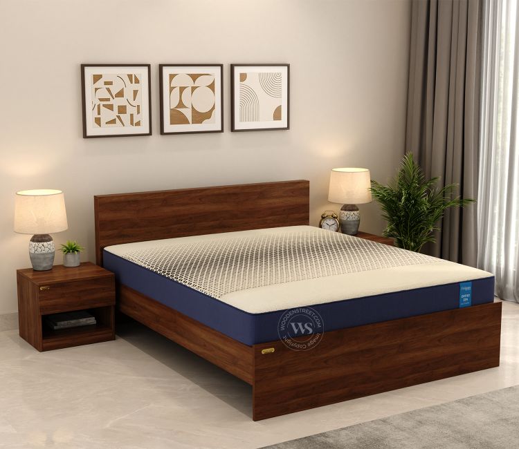 Clemency Without Storage Bed with Mattress (Queen Size, 72L x 60W, 8-Inch, Columbian Walnut Finish)