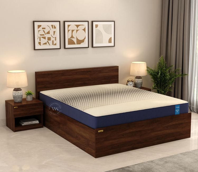 Clemency Storage Bed with Mattress (Queen Size, 72L x 60W, 8-Inch, Columbian Walnut Finish)