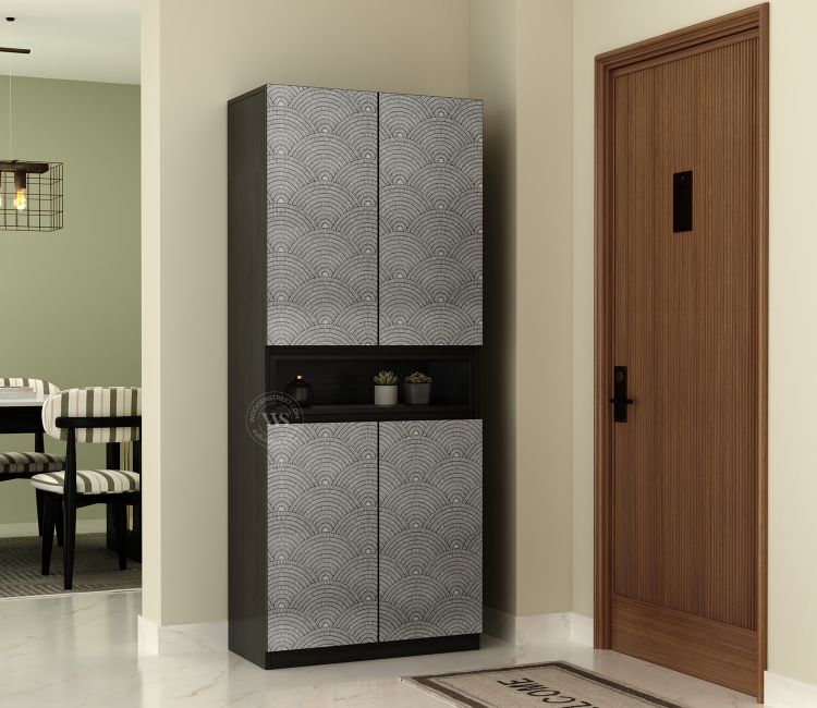 Vespera Modern Engineered Wood Shoe Rack with Laminated MDF Door Fronts (Scallop Pattern)