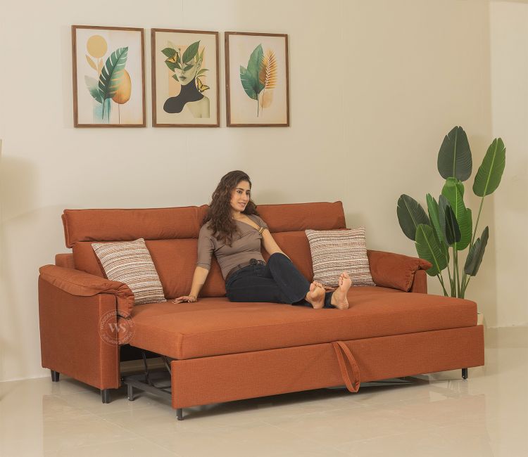 Bruna Fabric Sofa Cum Bed (Orange)