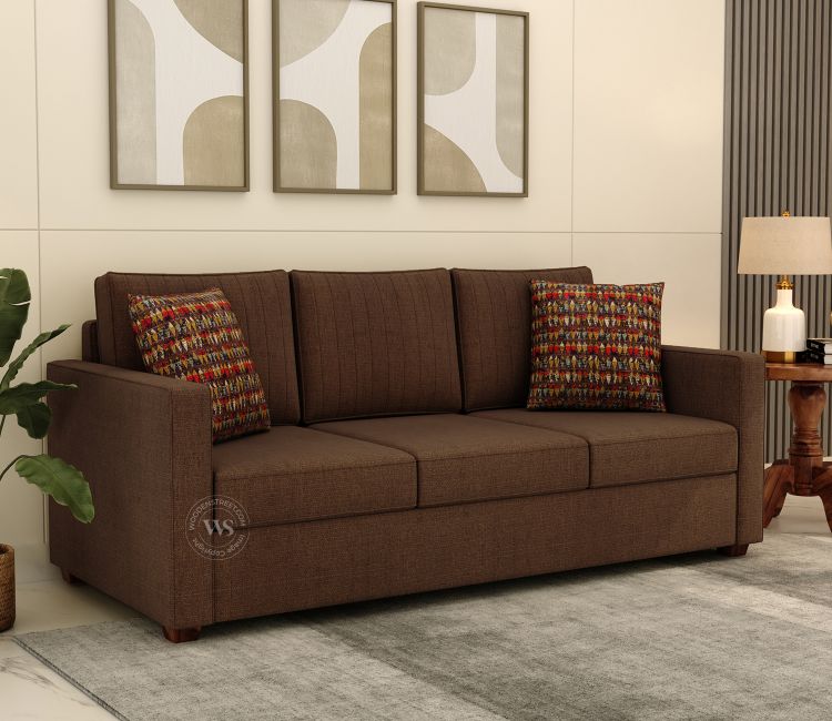 Niwara 3 Seater Fabric Sofa (Cotton, Mocha Brown)