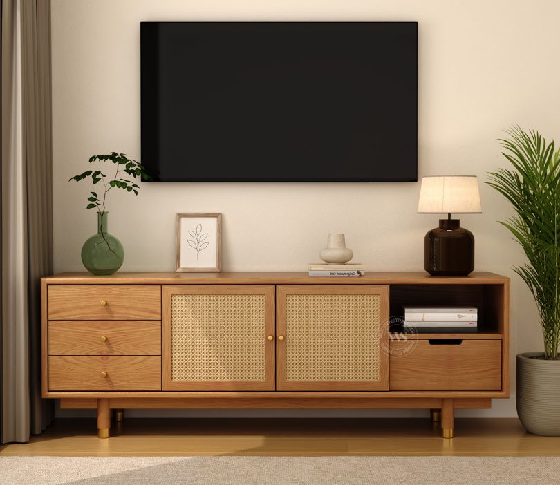 Estelle Ash Wood and Cane TV Unit (Natural Finish)