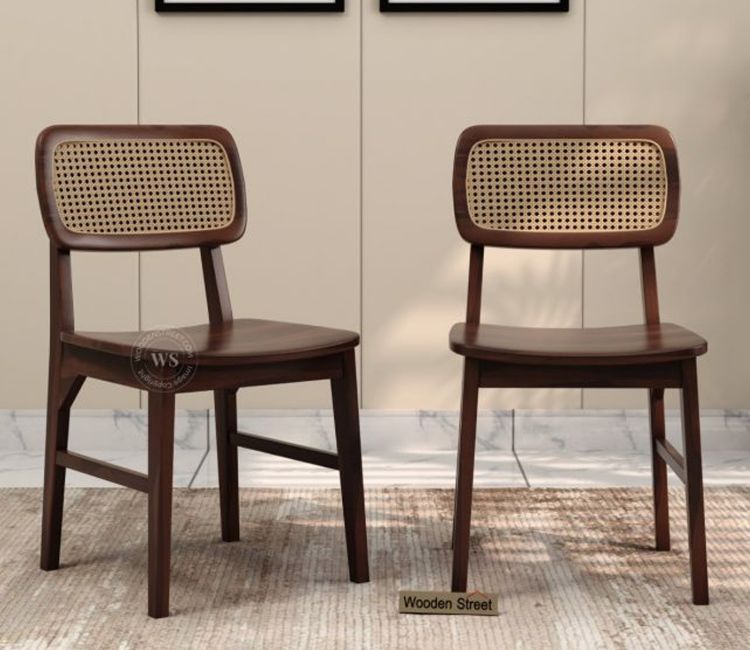 Buy Cane Dining Chair without Cushion Set of 2 In Walnut Finish - Wooden Street