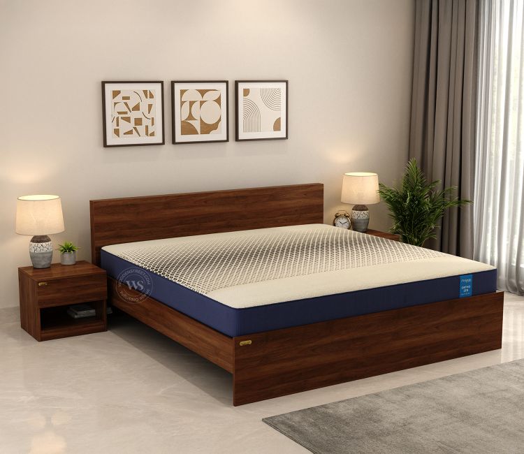 Clemency Without Storage Bed with Mattress (King Size, 75L x 72W, 8 Inch, Columbian Walnut Finish)