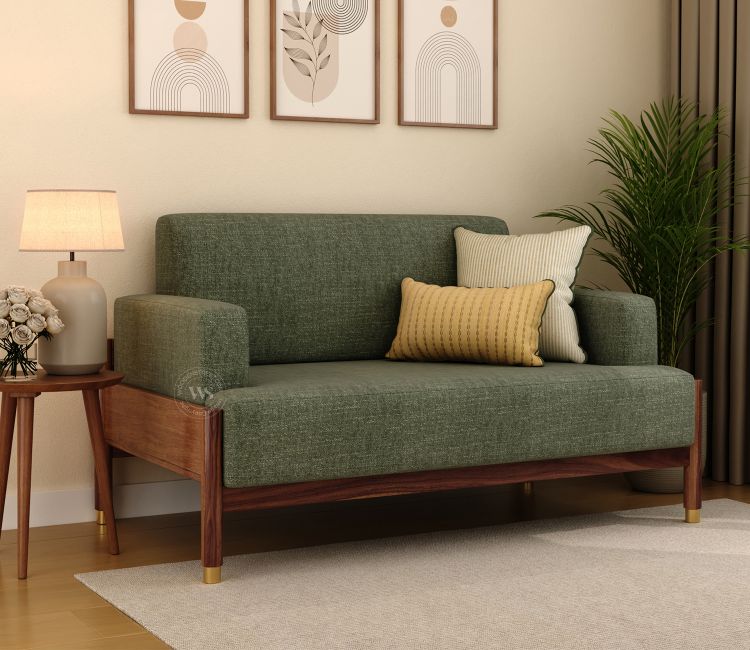 Kairav Modern 2 Seater Wooden Sofa with Premium Upholstery (Sage Green)