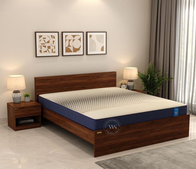 Clemency Without Storage Bed with Mattress (Queen Size, 78L x 66W, 8 Inch, Columbian Walnut Finish)