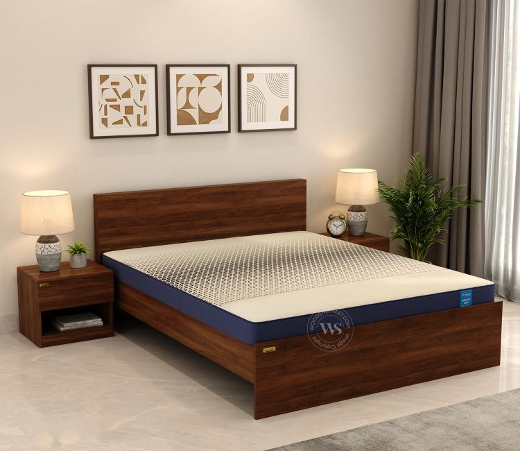 Clemency Without Storage Bed with Mattress (Queen Size, 75L x 60W, 6-Inch, Columbian Walnut Finish)