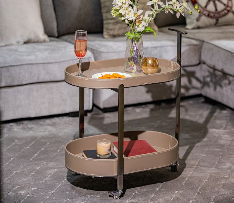 Harington Premium Leatherette 2-Tier Serving Trolley with Wheels