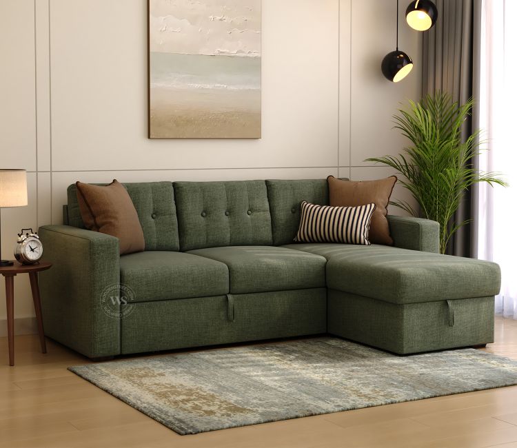 Alfonso Right Aligned Convertible Sofa Cum Bed (Sage Green)