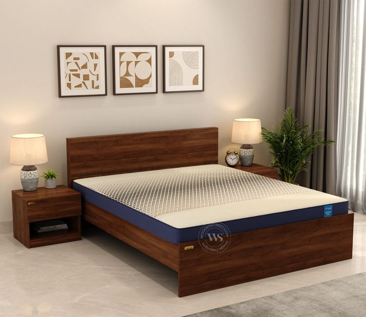 Clemency Without Storage Bed with Mattress (Queen Size, 72L x 60W, 6-Inch, Columbian Walnut Finish)