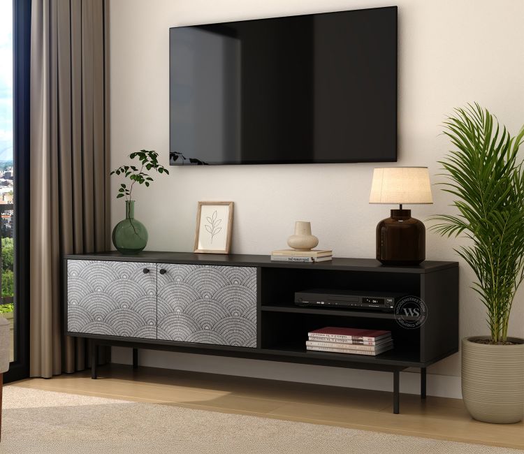 Orbis Modern Black TV Cabinet with Scallop Design
