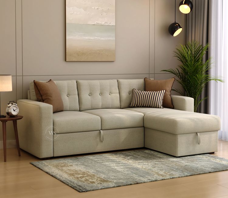 Alfonso Right Aligned Convertible Sofa Cum Bed (Cottage Ivory)