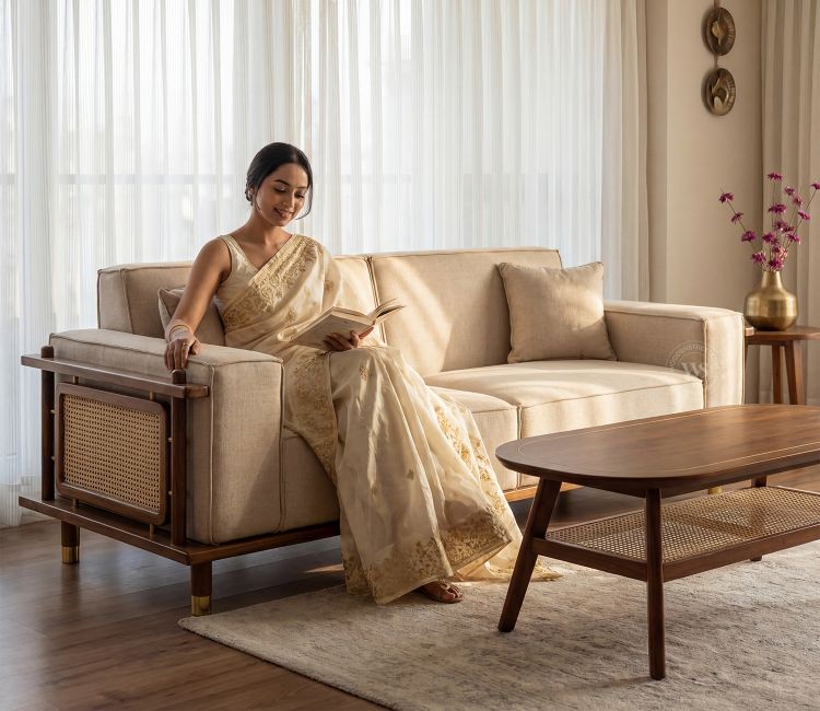 Quartz Wooden Sofa Set (Honey Finish) | sofa models wooden | wooden sofa for living room | new model wooden sofa set | sofa set in wood | sofa cheap price
