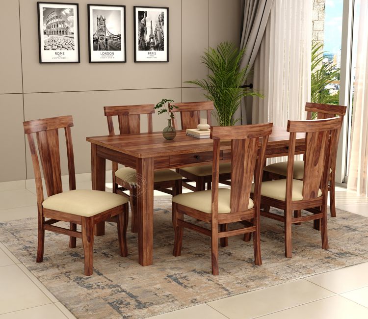Wooden Street Sheesham Wood 6 Seater Dining Set with Drawer Storage In Honey Finish