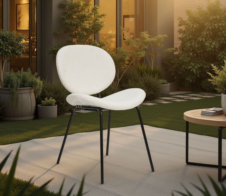 Clouda Premium Upholstered Chair in Boucle Fabric (White)