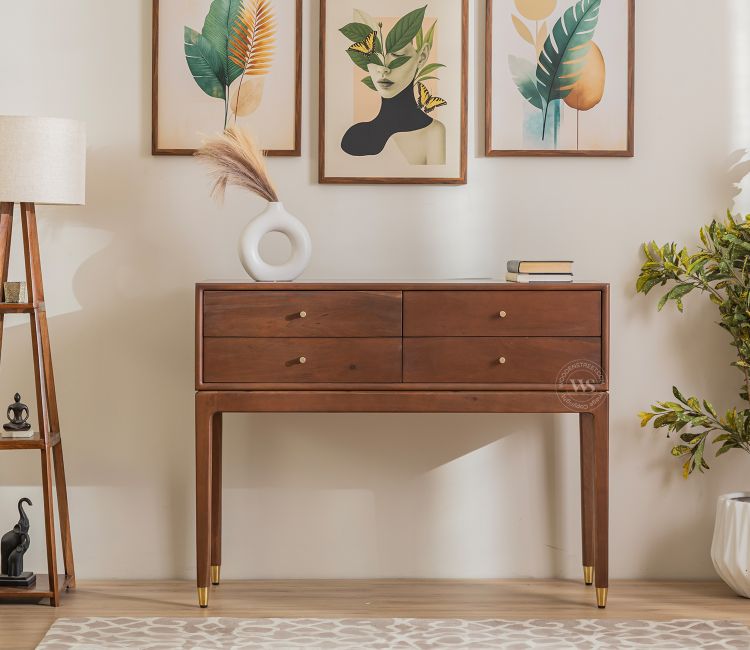 Kaushal mango console table teak - wooden foyer table